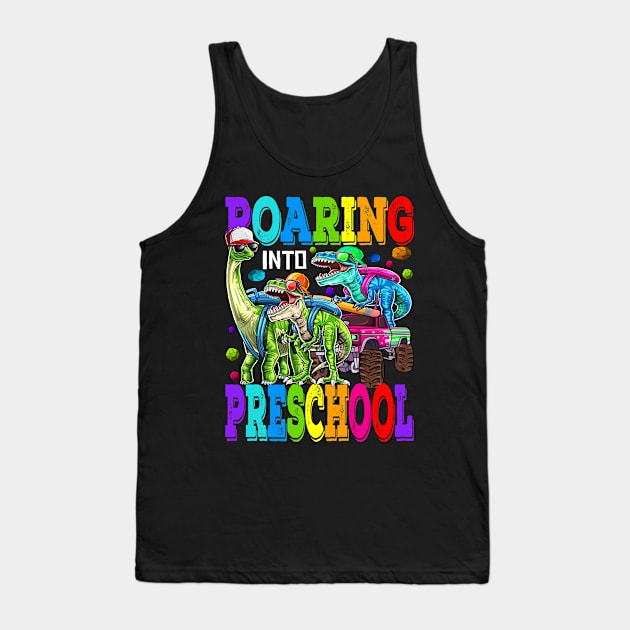 Roaring Into Preschool Monster Truck Dinosaur T Rex Tank Top by eyelashget